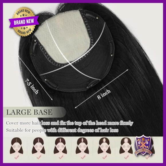 12 Inch Human Hair Topper with Bangs 8x8 Inch Base for Thinning Hair main image 3